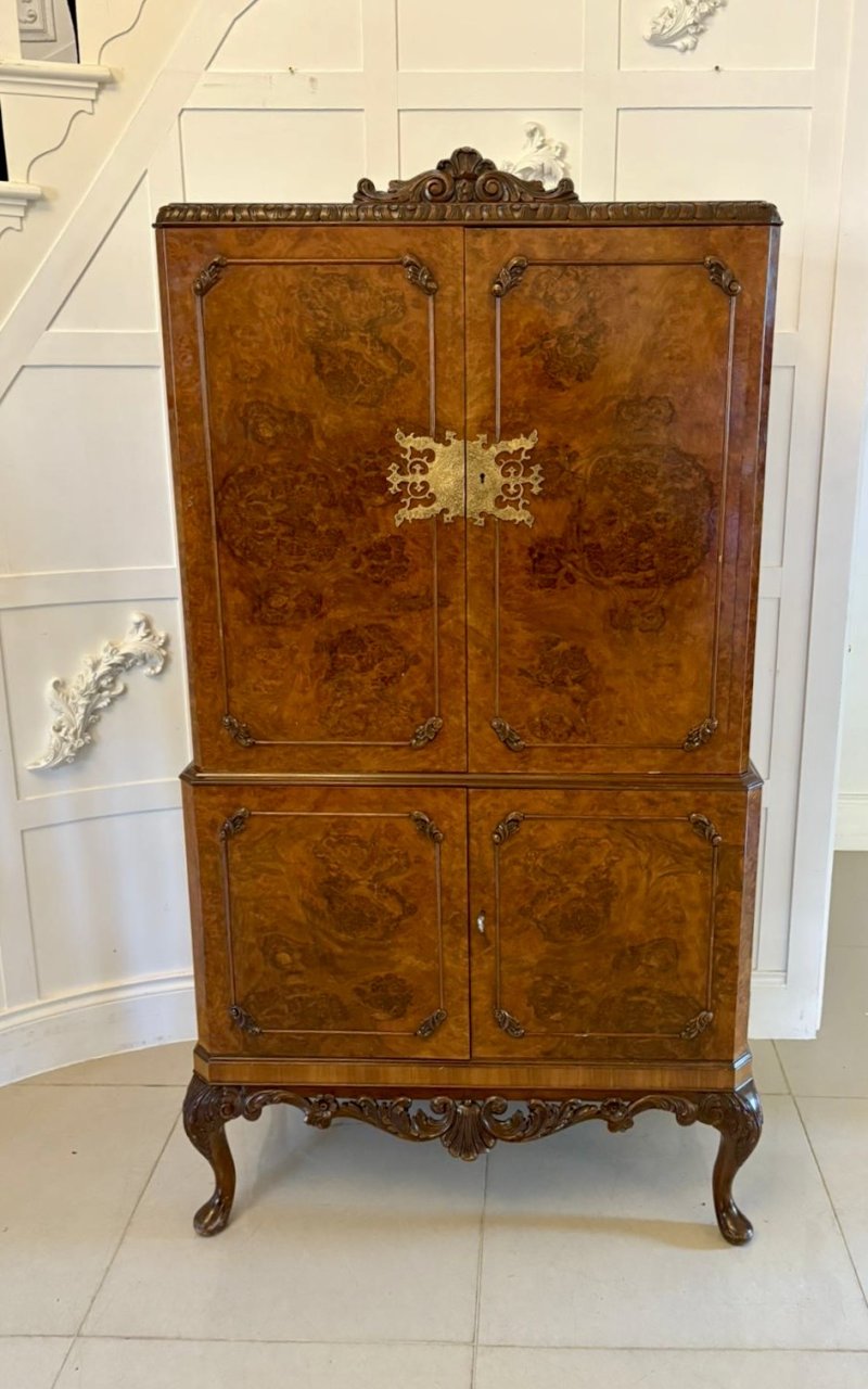 Outstanding Quality Antique Burr Walnut Cocktail Cabinet